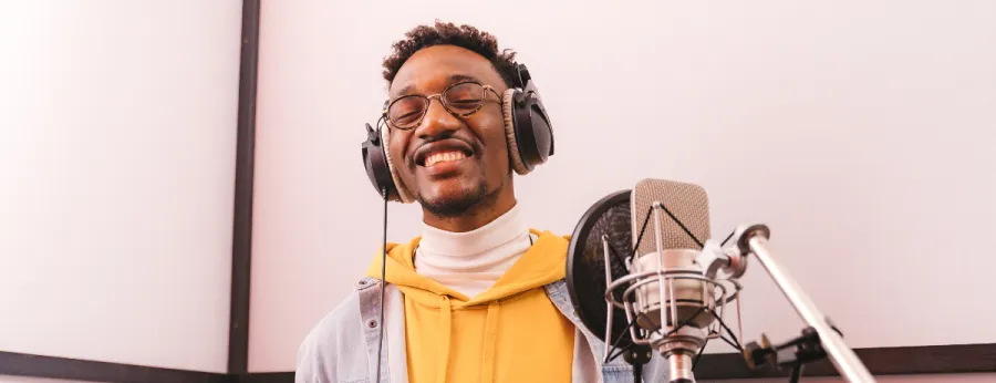 Artist Laughing in Recording Studio